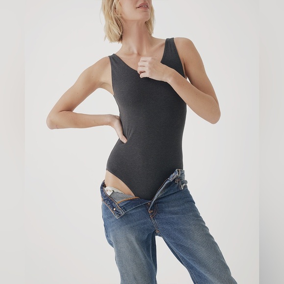 Pact Grey Organic Cotton Tank Snap Solid Neutral Bodysuit Medium - Picture 1 of 9